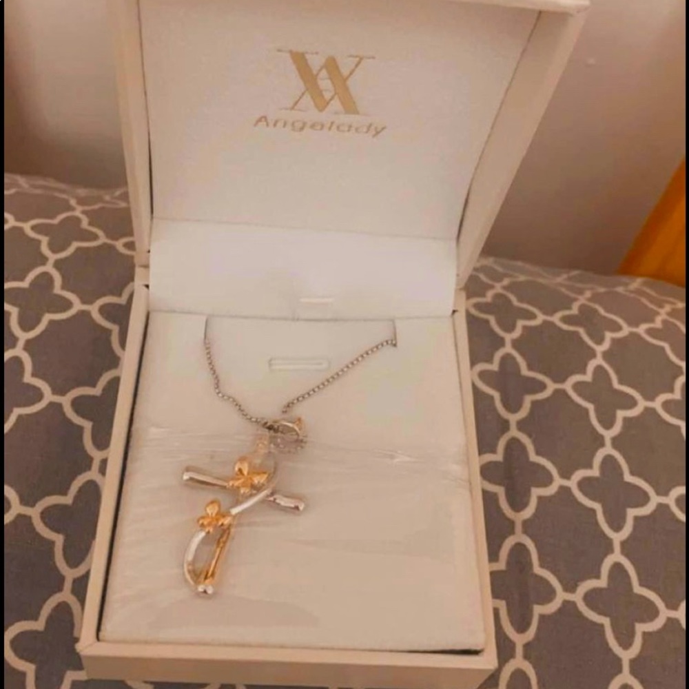 Rose Gold Butterfly Cross Necklace